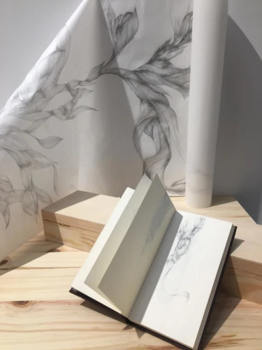 toile et livre avec les esquisses de "et murmure ma mémoire", dessins de Laurence Gossart, créatrice, dessinatrice et plasticienne