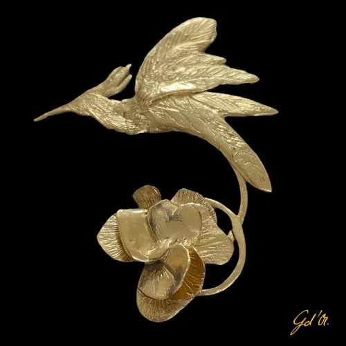 création bijoux plaqué or collection oiseaux de paradis, broche par Laurence Gossart, modèle unique artisan Gabrielle d'Or